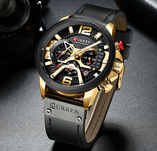 The washington - Mens Sports luxury watch with Leather wrist band - Aura Apex